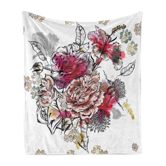 Floral Soft Flannel Fleece Blanket, Romantic Rose Petals Bouquet Bridal Wedding Themed Nostalgic Blooms in Mixed Colors, Cozy Plush for Indoor and Outdoor Use, 50" x 60", Multicolor, by Ambesonne