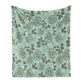 thumbnail image 1 of Floral Soft Flannel Fleece Blanket, Romantic Season Inspirations with Roses Birds on Tree Branches Summer Design, Cozy Plush for Indoor and Outdoor Use, 60" x 80", Seafoam Sage Green, by Ambesonne, 1 of 5