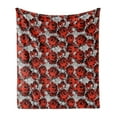 thumbnail image 1 of Floral Soft Flannel Fleece Blanket, Rose Flowers Vintage Design Elements Petals Leaves Love Themed Valentines Image, Cozy Plush for Indoor and Outdoor Use, 70" x 90", Red Grey Black, by Ambesonne, 1 of 6