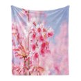 thumbnail image 1 of Floral Soft Flannel Fleece Blanket, Sakura Blossom Branches Flower Essence Fragrance Nature Inspired Picture, Cozy Plush for Indoor and Outdoor Use, 50" x 70", Pale Pink Purplegrey, by Ambesonne, 1 of 6