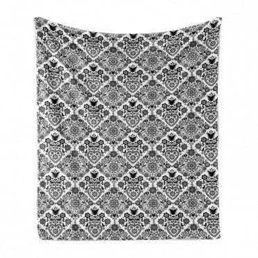 Floral Soft Flannel Fleece Blanket, Scandinavian Inspired Pattern of Birds Flowers Swirls Polka Dots and Hearts, Cozy Plush for Indoor and Outdoor Use, 70" x 90", Charcoal Grey White, by Ambesonne