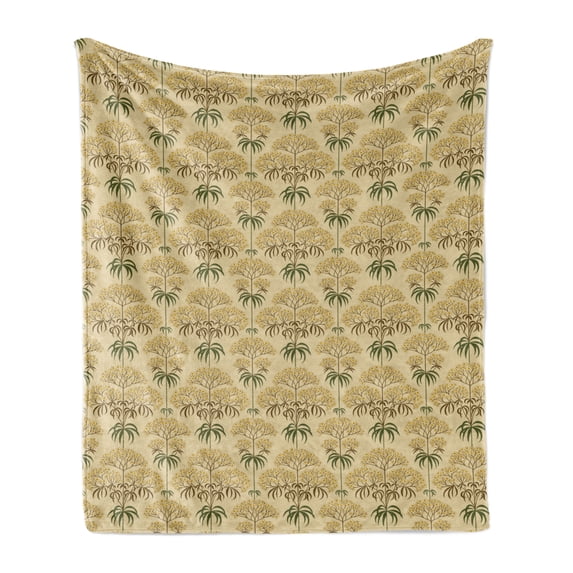 Floral Soft Flannel Fleece Blanket, Sephia Tone Effect Retro Style Illustration of Flourishing Flowers and Spiky Leaves, Cozy Plush for Indoor and Outdoor Use, 50" x 60", Multicolor, by Ambesonne