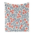 thumbnail image 1 of Floral Soft Flannel Fleece Blanket, Spring Imagery with Warm Vintage Colors Leaves Ornamental Floral Design, Cozy Plush for Indoor and Outdoor Use, 50" x 60", Cadet Blue Coral Cream, by Ambesonne, 1 of 6