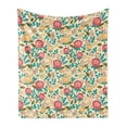 thumbnail image 1 of Floral Soft Flannel Fleece Blanket, Spring Ornamental Flower Blossoms in Warm Tones with Small Buds and Leaves, Cozy Plush for Indoor and Outdoor Use, 60" x 80", Ivory and Multicolor, by Ambesonne, 1 of 5
