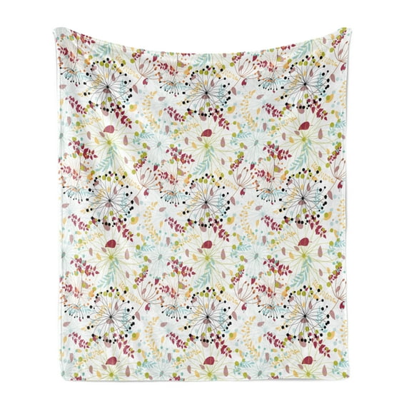 Floral Soft Flannel Fleece Blanket, Spring Petals Botanical Nature Inspired Beauty Seasonal Celebration of Mother Earth, Cozy Plush for Indoor and Outdoor Use, 60" x 80", Multicolor, by Ambesonne