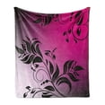 thumbnail image 1 of Floral Soft Flannel Fleece Blanket, Swirled Victorian Flower Branch Backdrop in Vibrant Tones Vintage Fantasy Print, Cozy Plush for Indoor and Outdoor Use, 70" x 90", Magenta Black, by Ambesonne, 1 of 6