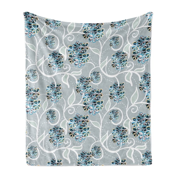 Floral Soft Flannel Fleece Blanket, Swirls Daisy Flower Bouquets Beauty Exquisite Flourishing Nature Essence, Cozy Plush for Indoor and Outdoor Use, 50" x 70", Sky Blue Grey Apricot, by Ambesonne
