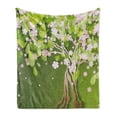 thumbnail image 1 of Floral Soft Flannel Fleece Blanket, Tree with Blossoming Flourishing Petals Florets Spring Season Themed Print, Cozy Plush for Indoor and Outdoor Use, 70" x 90", Fern Green Pale Pink, by Ambesonne, 1 of 5