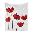 thumbnail image 1 of Floral Soft Flannel Fleece Blanket, Valentines Exquisite Rose Petals Blossoms Florets Nature Illustration Image, Cozy Plush for Indoor and Outdoor Use, 60" x 80", Vermilion and White, by Ambesonne, 1 of 6