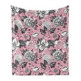 thumbnail image 1 of Floral Soft Flannel Fleece Blanket, Vintage Big Garden Flowers with Leaves Tulips Buds Artwork Sketchy Image, Cozy Plush for Indoor and Outdoor Use, 60" x 80", Coral Black and White, by Ambesonne, 1 of 5
