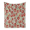 thumbnail image 1 of Floral Soft Flannel Fleece Blanket, Vintage Classic with Scottish Houndstooth Vivid Rose Florets Feminine Pattern, Cozy Plush for Indoor and Outdoor Use, 50" x 70", Hunter Green Ruby, by Ambesonne, 1 of 5