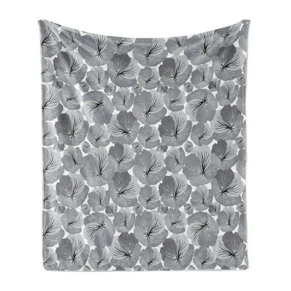 Floral Soft Flannel Fleece Blanket, Vintage Style Grey Tone Poppy Flowers with Flyaway Hand-drawn Petals, Cozy Plush for Indoor and Outdoor Use, 60" x 80", Grey Pale Grey and Black, by Ambesonne