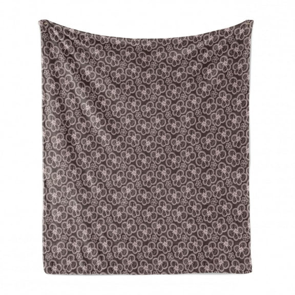 Floral Soft Flannel Fleece Throw Blanket, 5 Petal Flowers on Swirled Lines on Lacy Texture Inspired Pattern, Cozy Plush for Indoor and Outdoor Use, 50" x 70", Mauve Taupe Pale Mauve, by Ambesonne