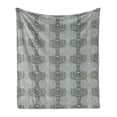 thumbnail image 1 of Floral Soft Flannel Fleece Throw Blanket, Abstract Damask Inspired Desgin Floral and Ornamental Background, Cozy Plush for Indoor and Outdoor Use, 70" x 90", Blue and Taupe, by Ambesonne, 1 of 6