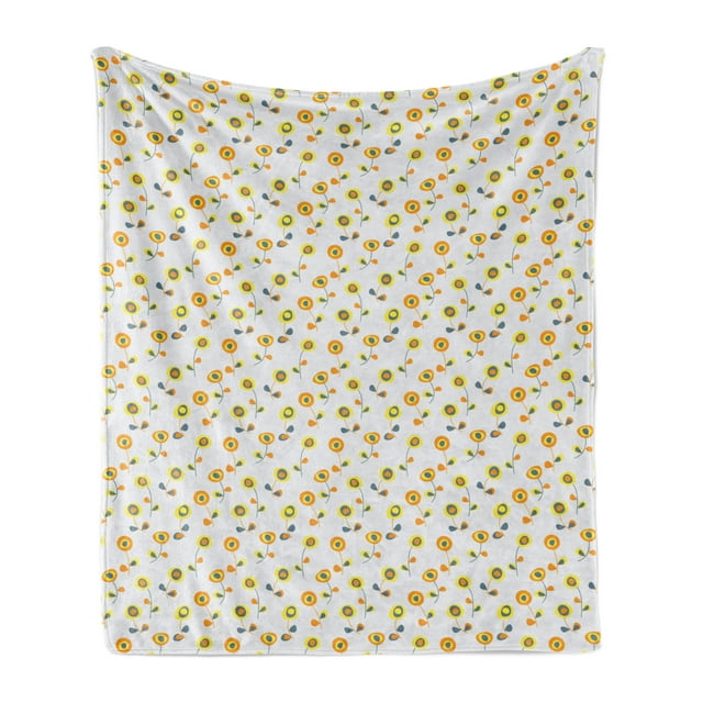 Floral Soft Flannel Fleece Throw Blanket, Abstract Illustration of Flower Like Circular, Cozy Plush for Indoor and Outdoor Use, 70" x 90", Multicolor, by Ambesonne