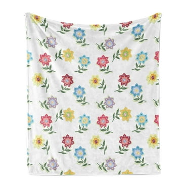Floral Soft Flannel Fleece Throw Blanket, Abstract Illustration of Pointy Petals Leaves Repetitive Spring Elements Pattern, Cozy Plush for Indoor and Outdoor Use, 50" x 70", Multicolor, by Ambesonne