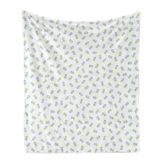 Floral Soft Flannel Fleece Throw Blanket, Abstract Small Spring Blooms with Green Leaves Vintage Style Pattern, Cozy Plush for Indoor and Outdoor Use, 60" x 80", Green Violet Blue White, by Ambesonne