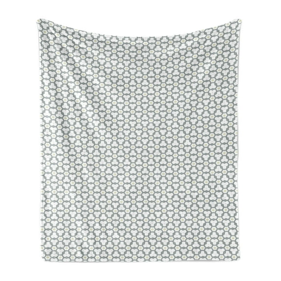 Floral Soft Flannel Fleece Throw Blanket, Arrangement of Pastel Tone Motifs Repeating Artwork Vintage Garden Art, Cozy Plush for Indoor and Outdoor Use, 50" x 60", Pale Green and White, by Ambesonne