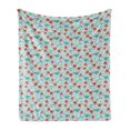thumbnail image 1 of Floral Soft Flannel Fleece Throw Blanket, Artwork of Paintbrush Drawn Flowers on Branches, Cozy Plush for Indoor and Outdoor Use, 70" x 90", Vermilion Pale Blue, by Ambesonne, 1 of 5