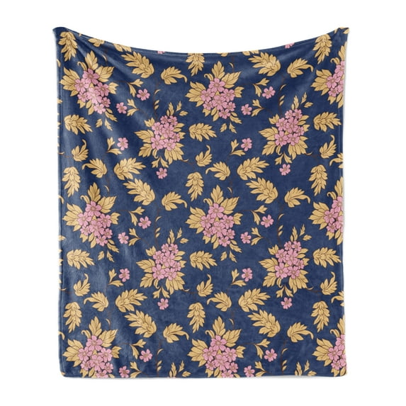 Floral Soft Flannel Fleece Throw Blanket, Blossoming Flower and Leaves Seasonal Nature Vintage Foliage, Cozy Plush for Indoor and Outdoor Use, 60" x 80", Lavender Brown, by Ambesonne