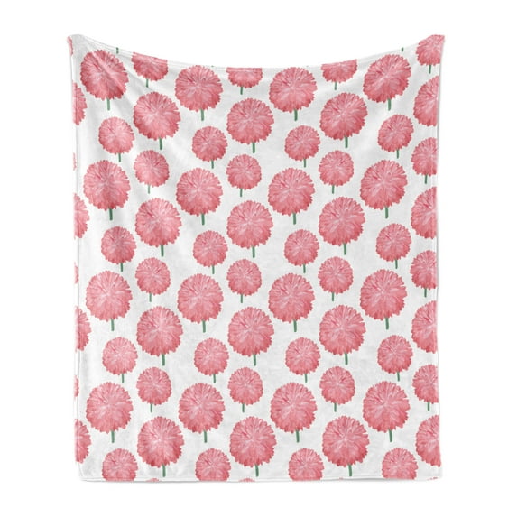 Floral Soft Flannel Fleece Throw Blanket, Blossoming Garden of Chrysanthemums Botany Themed Romantic Nature Growth, Cozy Plush for Indoor and Outdoor Use, 50" x 60", Pale Pink and Green, by Ambesonne