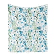 thumbnail image 1 of Floral Soft Flannel Fleece Throw Blanket, Blossoming Spring Season Plants with Silhouettes Background, Cozy Plush for Indoor and Outdoor Use, 70" x 90", Pale Blue Pale Green, by Ambesonne, 1 of 5