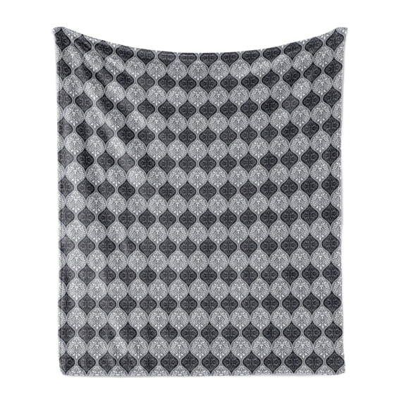 Floral Soft Flannel Fleece Throw Blanket, Botanical Abstract Damask with and Vintage Influences, Cozy Plush for Indoor and Outdoor Use, 60" x 80", Purpleblue Blue Grey, by Ambesonne