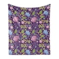 thumbnail image 1 of Floral Soft Flannel Fleece Throw Blanket, Botanical Natural Theme Flower and Leaves with Yellow Berries Artwork, Cozy Plush for Indoor and Outdoor Use, 50" x 60", Sea Blue Lime Green, by Ambesonne, 1 of 5