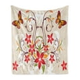 thumbnail image 1 of Floral Soft Flannel Fleece Throw Blanket, Butterflies and Flourishing Swirled Blossoms Bouquet Botany Image, Cozy Plush for Indoor and Outdoor Use, 70" x 90", Beige Green Red, by Ambesonne, 1 of 6