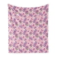 thumbnail image 1 of Floral Soft Flannel Fleece Throw Blanket, Butterflies Flowers Cartoon Kids Girls Baby Playroom Nursery Theme, Cozy Plush for Indoor and Outdoor Use, 60" x 80", Pale Pink Lavender, by Ambesonne, 1 of 5