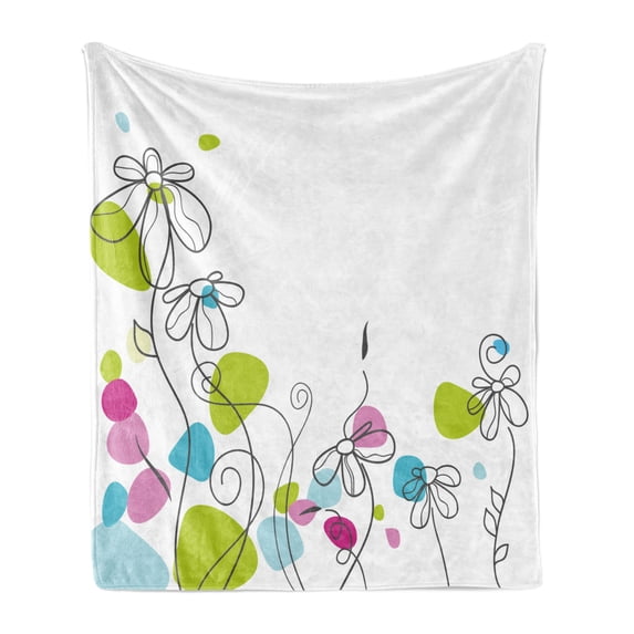 Floral Soft Flannel Fleece Throw Blanket, Chamomiles Daisy Flowers Spring Florets Blossoms Buds Leaves Nature Summer Design, Cozy Plush for Indoor and Outdoor Use, 50" x 70", Multicolor, by Ambesonne