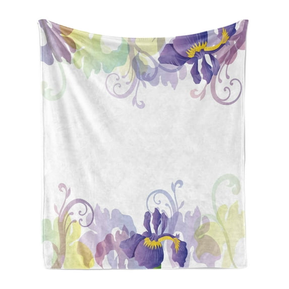 Floral Soft Flannel Fleece Throw Blanket, Classic Petals Pastel Toned Seasonal Florets Blooming Flowers Spring Print, Cozy Plush for Indoor and Outdoor Use, 50" x 60", Purple Pale Green, by Ambesonne