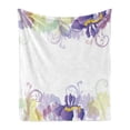thumbnail image 1 of Floral Soft Flannel Fleece Throw Blanket, Classic Petals Pastel Toned Seasonal Florets Blooming Flowers Spring Print, Cozy Plush for Indoor and Outdoor Use, 70" x 90", Purple Pale Green, by Ambesonne, 1 of 6