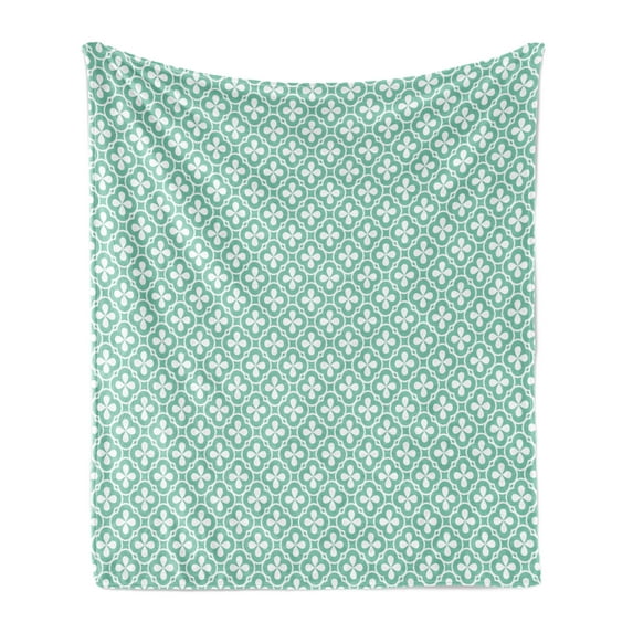 Floral Soft Flannel Fleece Throw Blanket, Clover Floral Shamrock Pattern Ornament Shabby Form Celtic Graphic, Cozy Plush for Indoor and Outdoor Use, 50" x 70", Turquoise White, by Ambesonne