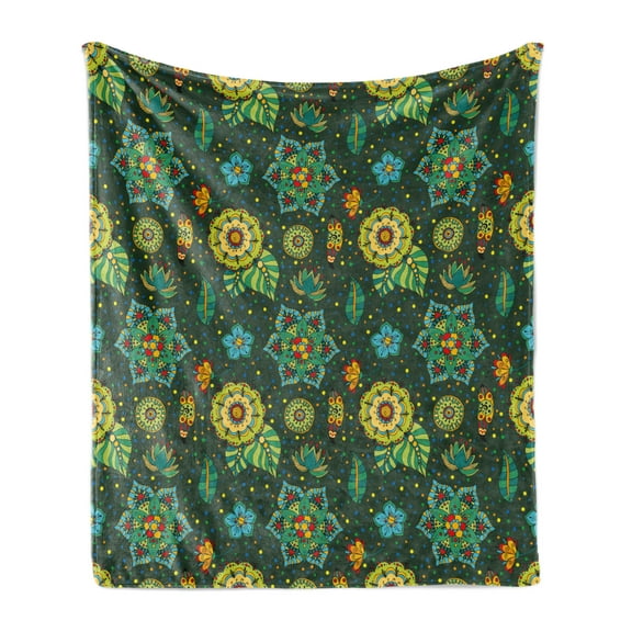 Floral Soft Flannel Fleece Throw Blanket, Colorful Flower Arrangement Fantasy Hand Drawn Dotted Detailed Modern, Cozy Plush for Indoor and Outdoor Use, 60" x 80", Multicolor, by Ambesonne