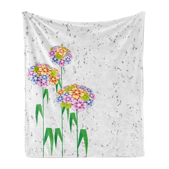 Floral Soft Flannel Fleece Throw Blanket, Colorful Flowers Daisies with Green Leaves Nature Garden Botanical Artwork Image, Cozy Plush for Indoor and Outdoor Use, 60" x 80", Multicolor, by Ambesonne