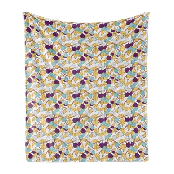 Floral Soft Flannel Fleece Throw Blanket, Colorful Fruits and Leaves in a Tree Branch Art Style, Cozy Plush for Indoor and Outdoor Use, 50" x 60", Multicolor, by Ambesonne