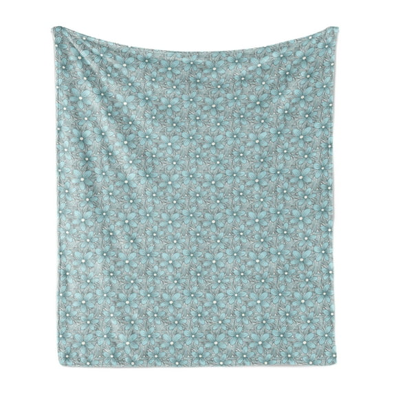 Floral Soft Flannel Fleece Throw Blanket, Continuous Interpretation of Flourishing Flowers Botanical Art, Cozy Plush for Indoor and Outdoor Use, 70" x 90", Aqua White Dark Grey, by Ambesonne