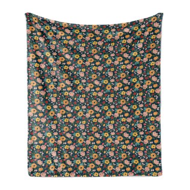 Floral Soft Flannel Fleece Throw Blanket, Continuous Pattern with Abstract Colorful Design Flowers, Cozy Plush for Indoor and Outdoor Use, 50" x 70", Multicolor, by Ambesonne