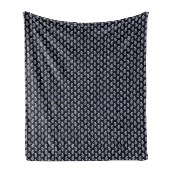 Floral Soft Flannel Fleece Throw Blanket, Continuous Pattern of Folkloric Outline Tulip Flowers, Cozy Plush for Indoor and Outdoor Use, 50" x 70", Dark Violet Blue White, by Ambesonne