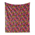 thumbnail image 1 of Floral Soft Flannel Fleece Throw Blanket, Continuous Pattern of Hibiscus Flowers with Monochrome Tigers and Tropic Leaves, Cozy Plush for Indoor and Outdoor Use, 50" x 60", Multicolor, by Ambesonne, 1 of 5