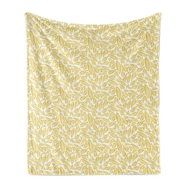 Floral Soft Flannel Fleece Throw Blanket, Continuous Pattern of Laurel Leaves Branches Design Botanical, Cozy Plush for Indoor and Outdoor Use, 50" x 70", Pale Earth Yellow White, by Ambesonne