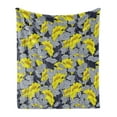 thumbnail image 1 of Floral Soft Flannel Fleece Throw Blanket, Daffodil Petals in Contrast Tones Flourishing Floret Nostalgic Eastern Print, Cozy Plush for Indoor and Outdoor Use, 60" x 80", Yellow and Grey, by Ambesonne, 1 of 5