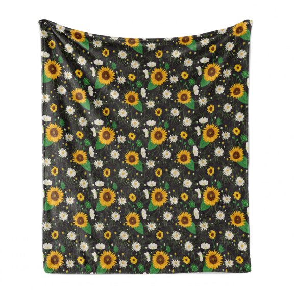 Floral Soft Flannel Fleece Throw Blanket, Daisy Buds Sunflower Retro Style Bush Petal Romantic Spring Season Floral Print, Cozy Plush for Indoor and Outdoor Use, 60" x 80", Multicolor, by Ambesonne