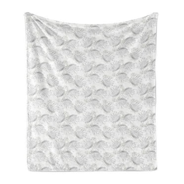 Floral Soft Flannel Fleece Throw Blanket, Delicate Layout of Outline Drawings of Chrysanthemum Flowers Drawn by Hand, Cozy Plush for Indoor and Outdoor Use, 70" x 90", Dimgray and White, by Ambesonne