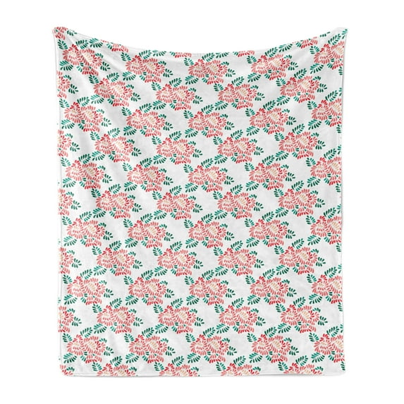Floral Soft Flannel Fleece Throw Blanket, Delicate Pastel Color Spring Flower Peonies Plain Background, Cozy Plush for Indoor and Outdoor Use, 50" x 60", Coral Teal, by Ambesonne