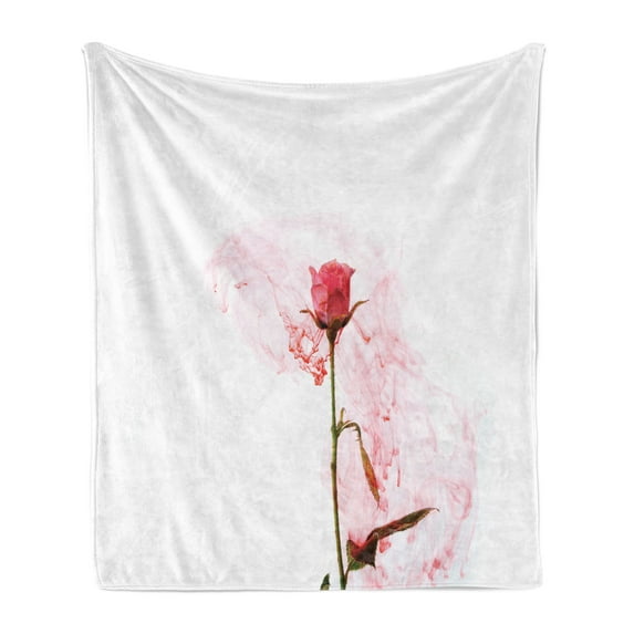 Floral Soft Flannel Fleece Throw Blanket, Delicate Rose Love Depiction Romantic Smoky Art, Cozy Plush for Indoor and Outdoor Use, 50" x 70", Dark Coral Rose, by Ambesonne