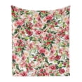 thumbnail image 1 of Floral Soft Flannel Fleece Throw Blanket, Delicate Vibrant Colors Roses Bouquet and Berries Art, Cozy Plush for Indoor and Outdoor Use, 50" x 60", Green Pink, by Ambesonne, 1 of 5
