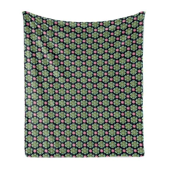 Floral Soft Flannel Fleece Throw Blanket, Doodle Style Colorful Tropical Flowers Illustration, Cozy Plush for Indoor and Outdoor Use, 60" x 80", Teal Pink, by Ambesonne