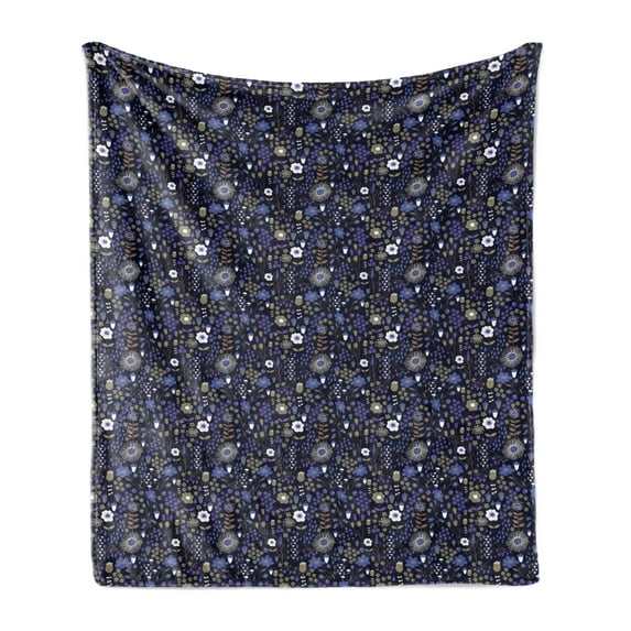 Floral Soft Flannel Fleece Throw Blanket, Ecological Botanical Composition of Flowers Leaves, Cozy Plush for Indoor and Outdoor Use, 50" x 70", Quartz Cocoa, by Ambesonne